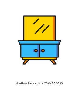 Icono de la mesa de vestir aislado en el fondo blanco. Estilo de contorno relleno plano con sombra. Vector