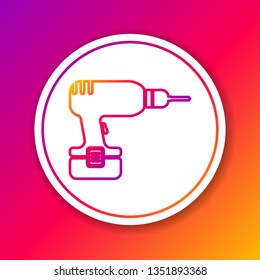 Color Drill machine line icon isolated on color background. Circle white button. Vector Illustration