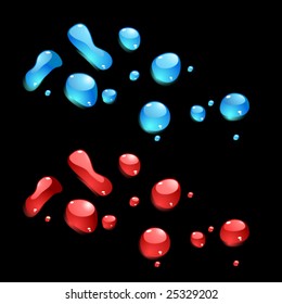 Color drops on black background