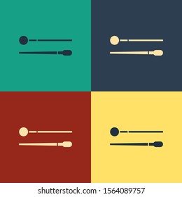 Color Drum sticks icon isolated on color background. Musical instrument. Vintage style drawing. Vector Illustration