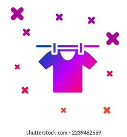 Color Drying clothes icon isolated on white background. Clean shirt. Wash clothes on a rope with clothespins. Clothing care and tidiness. Gradient random dynamic shapes. Vector