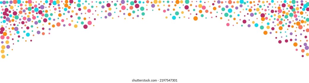 Color Dust Carnaval Vector Panoramic White Background. Invitation Polka Pattern. Happy Dot Design. Bright Rain Independence Illustration.