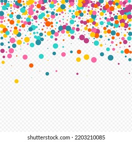 Color Dust Carnaval Vector Transparent Background. Invitation Round Background. Celebration Polka Postcard. Multicolored Confetti Effect Wallpaper.