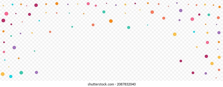 Color Dust Effect Vector Panoramic Transparent Background. Abstract Dot Postcard. Transparent Rain Backdrop. Bright Confetti Top Illustration.