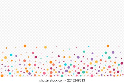 Color Dust Effect Vector Transparent Background. Flying Rain Background. Transparent Polka Pattern. Multicolored Confetti Invitation Illustration.