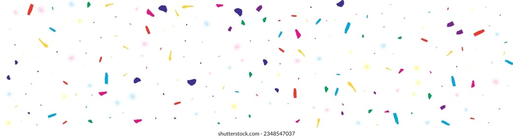 Color Dust Falling Vector White Panoramic Background. Acid Flying Confetti Illustration. Trendy Splash Effect Card. Saturated Grain Transparent Banner.