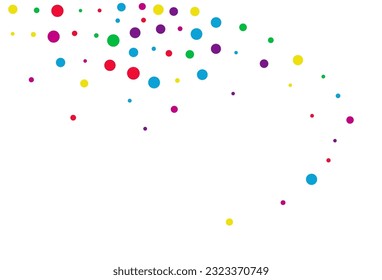 Color Dust Festive Vector White Background. Festival Rain Texture. Top Polka Illustration. Happy Circle Celebrate Invitation.