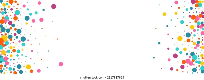 Color Dust Fun Vector Panoramic White Background. Christmas Polka Card. Festival Dot Invitation. Bright Confetti Abstract Design.