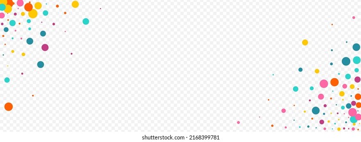Color Dust Fun Vector Panoramic Transparent Background. Top Round Backdrop. Christmas Rain Invitation. Rainbow Confetti Abstract Postcard.