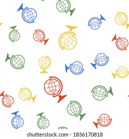 Color Earth globe icon isolated seamless pattern on white background. Vector.