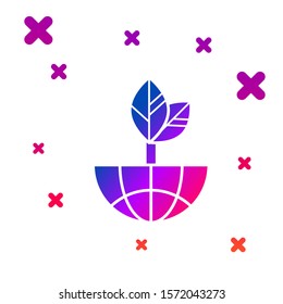 Color Earth globe and leaf icon isolated on white background. World or Earth sign. Geometric shapes. Environmental concept. Gradient random dynamic shapes. Vector Illustration