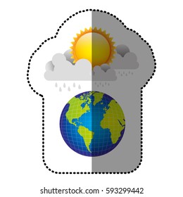 color earth planet with cloud rainning and sun, vector illustraction design
