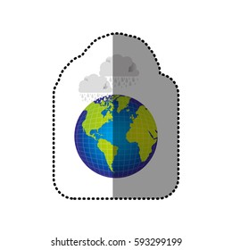 color earth planet with clouds rainning icon, vector illustraction