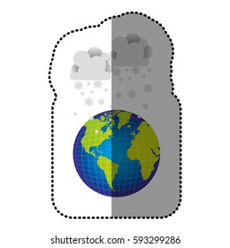 color earth planet with clouds snow icon, vector illustraction design