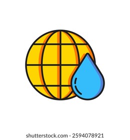 Color Earth planet in water drop icon isolated on white background. World globe. Saving water and world environmental protection. Flat filled outline style with shadow. Vector