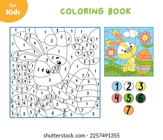 Colorea El Conejo De Pascua Por Números. Libro Simple De Colores Para Niños, Preparación Escolar, Aprendizaje, Entretenimiento. El Desarrollo De Buenas Habilidades De Motor. Rompecabezas, libro, libro