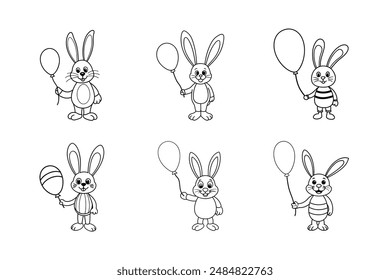 color an easter bunny holding a balloon