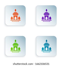 Color Easter cake and eggs icon isolated on white background. Happy Easter. Set colorful icons in square buttons. Vector Illustration