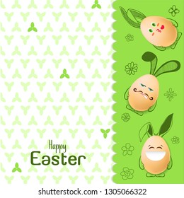 Color Easter card with realistic eggs and hand-drawn elements. Vector