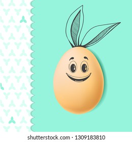 Color Easter card with realistic eggs and hand-drawn elements. Vector