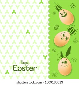 Color Easter card with realistic eggs and hand-drawn elements. Vector