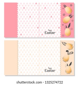 Color Easter card with realistic eggs and hand-drawn elements. Vector