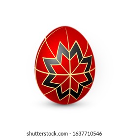 Color Easter egg on white background. Red and white egg paint by beeswax. Vector illustration.