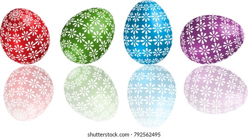 Color Easter eggs in different position with reflections