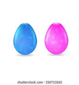 Color Easter eggs with floral decoration on a white background