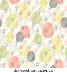 Color easter eggs with geometric  ornament at ethnic style. Abstract seamless pattern for Easter design and decoration
