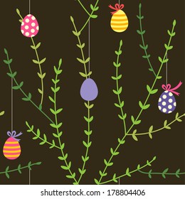 Color easter eggs on branches pattern 