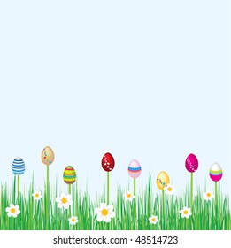 color easter eggs over blue background