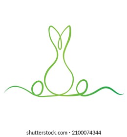 Color easter eggs and rabbit one line banner hand drawn for holiday card design