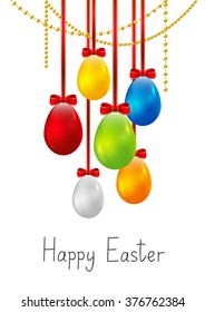 Color Easter eggs with red ribbons