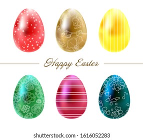 Color easter eggs. Easter eggs set. Painting Easter eggs. Eggs on a white background. Vector illustration.