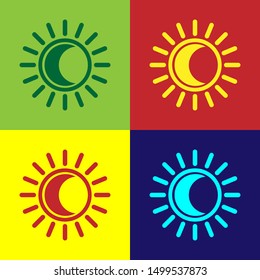 Color Eclipse of the sun icon isolated on color background. Total sonar eclipse.  Vector Illustration