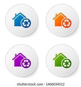 Color Eco House with recycling symbol icon isolated on white background. Ecology home with recycle arrows. Set icons in circle buttons. Vector Illustration
