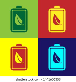 Color Eco nature leaf and battery icon isolated on color backgrounds. Energy based on ecology saving concept. Vector Illustration