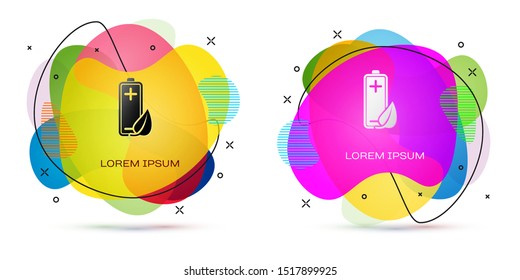 Color Eco nature leaf and battery icon isolated on white background. Energy based on ecology saving concept. Abstract banner with liquid shapes. Vector Illustration