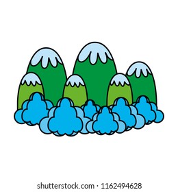 color ecology mountains with fluffy clouds landscape