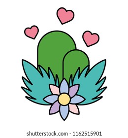 color ecology mountains with hearts and flowers plants