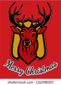 Color editable vector greeting merry christmas card template with deer.