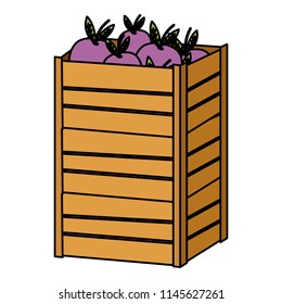 color eggplants vegetables inside big wood box