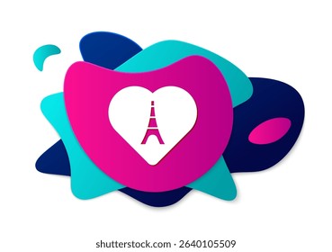 Color Eiffel tower with heart icon isolated on white background. France Paris landmark symbol. Abstract banner with liquid shapes. Vector