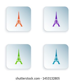 Color Eiffel tower icon isolated on white background. France Paris landmark symbol. Set icons in colorful square buttons. Vector Illustration