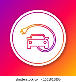 Color Electric car and electrical cable plug charging line icon isolated on color background. Renewable eco technologies. Circle white button. Vector Illustration