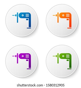Color Electric drill machine icon isolated on white background. Repair tool. Set icons in circle buttons. Vector Illustration
