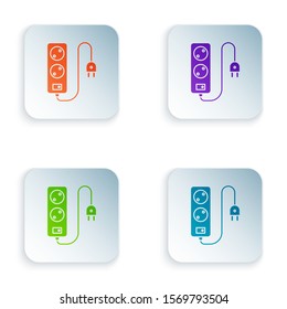 Color Electric extension cord icon isolated on white background. Power plug socket. Set icons in square buttons. Vector Illustration