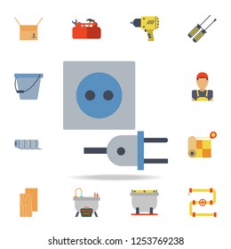 color electric plug and socket icon. Detailed set of color construction tools. Premium graphic design. One of the collection icons for websites, web design, mobile app