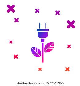 Color Electric saving plug in leaf icon isolated on white background. Save energy electricity icon. Environmental protection icon. Bio energy. Gradient random dynamic shapes. Vector Illustration